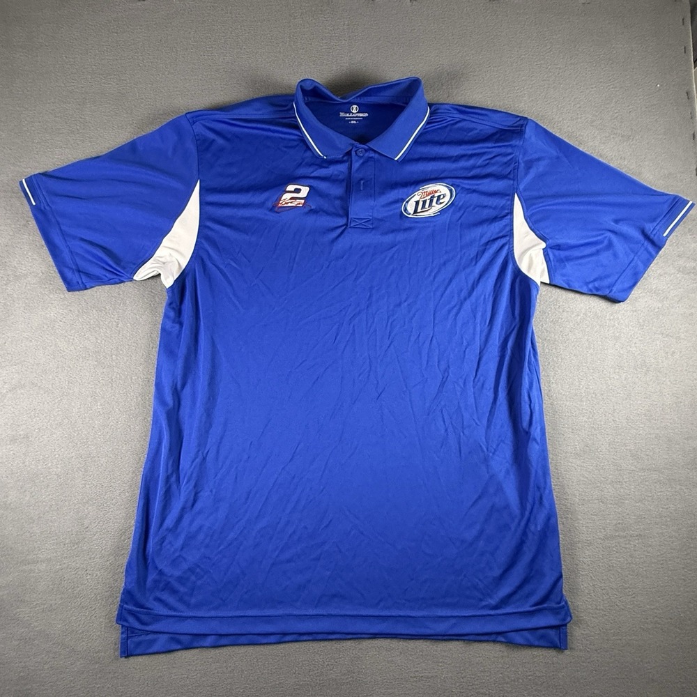 Vintage NASCAR Blue Polo‎ Kurt Busch #2 Miller Lite 2XL Shirt Blue Logo Patches